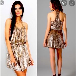 PARKER Gold Sequin NWOT Razor Back Mini Dress  Small